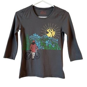 Old Navy Girl’s Letter Print of Mountains Sun Bicycle Girl Brown T-Shirt XL